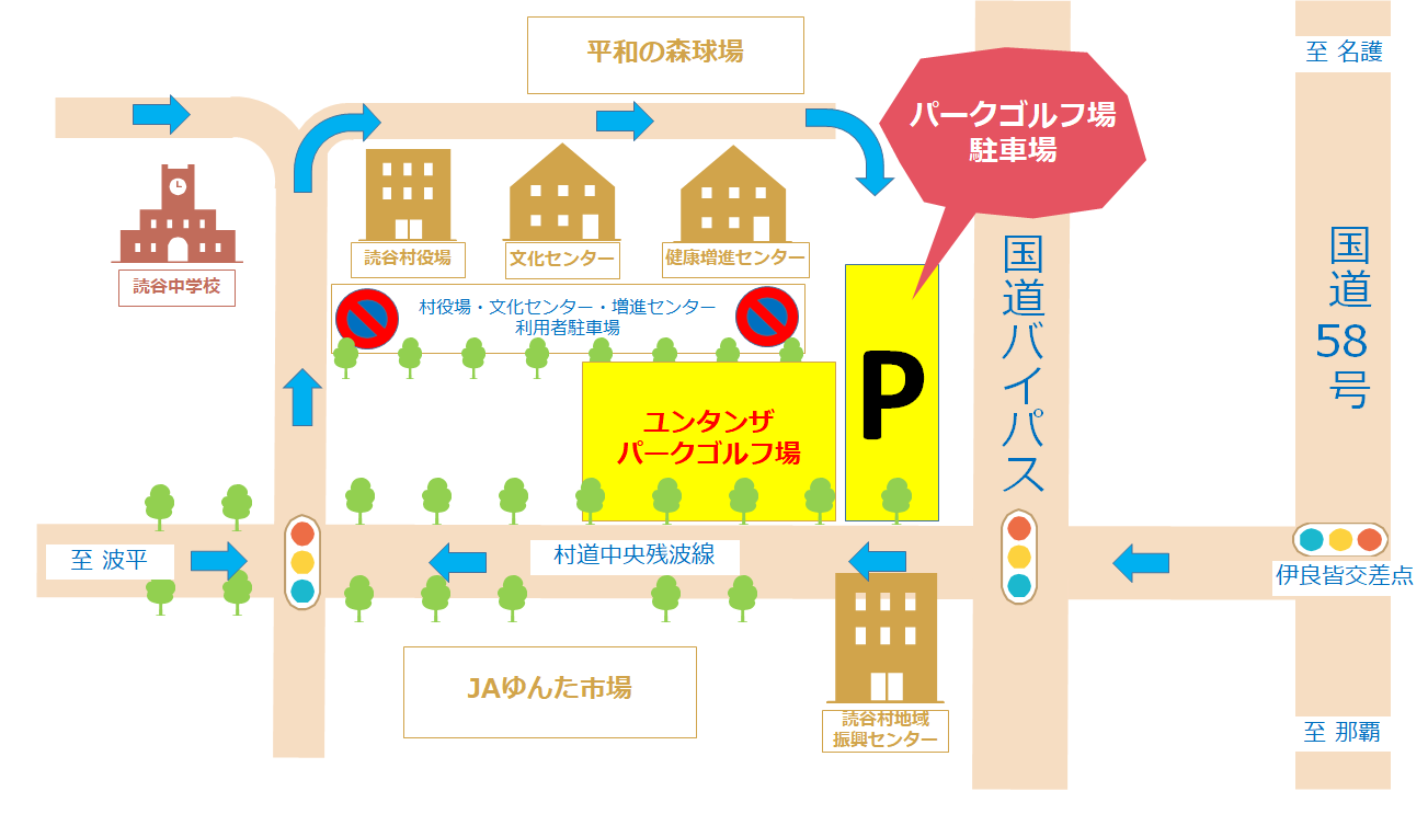 ユンタンザパークゴルフ場の駐車場の地図