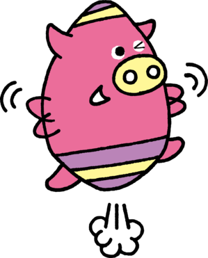 大きくジャンプをしている読谷村のマスコットキャラクター「よみとん」のイラスト