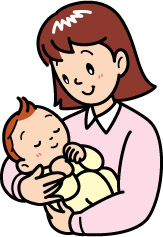 母親が赤ちゃんを抱っこしているイラスト
