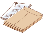 茶色い封筒と、クリップで留められた書類のイラスト