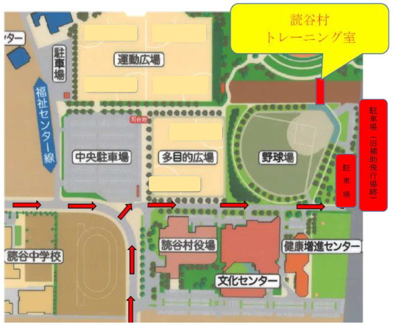 読谷村トレーニング室の2カ所の駐車場を示した地図