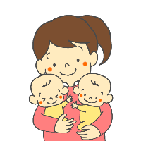 ふたごを抱っこするお母さん